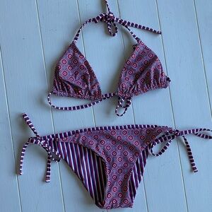 SOLID & STRIPED RED WHITE BLUE REVERSIBLE BIKINI